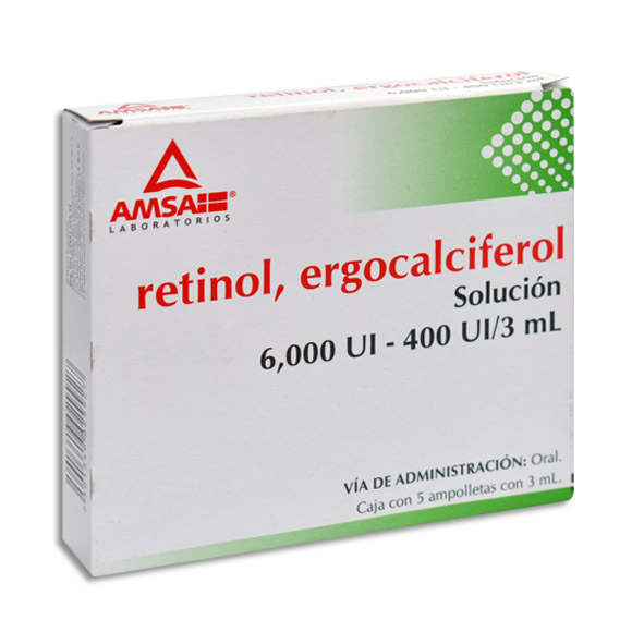 RETINOL/ERGOCALCIFEROL SOLUCION 5 AMPOLLETAS 3ML. AMSA